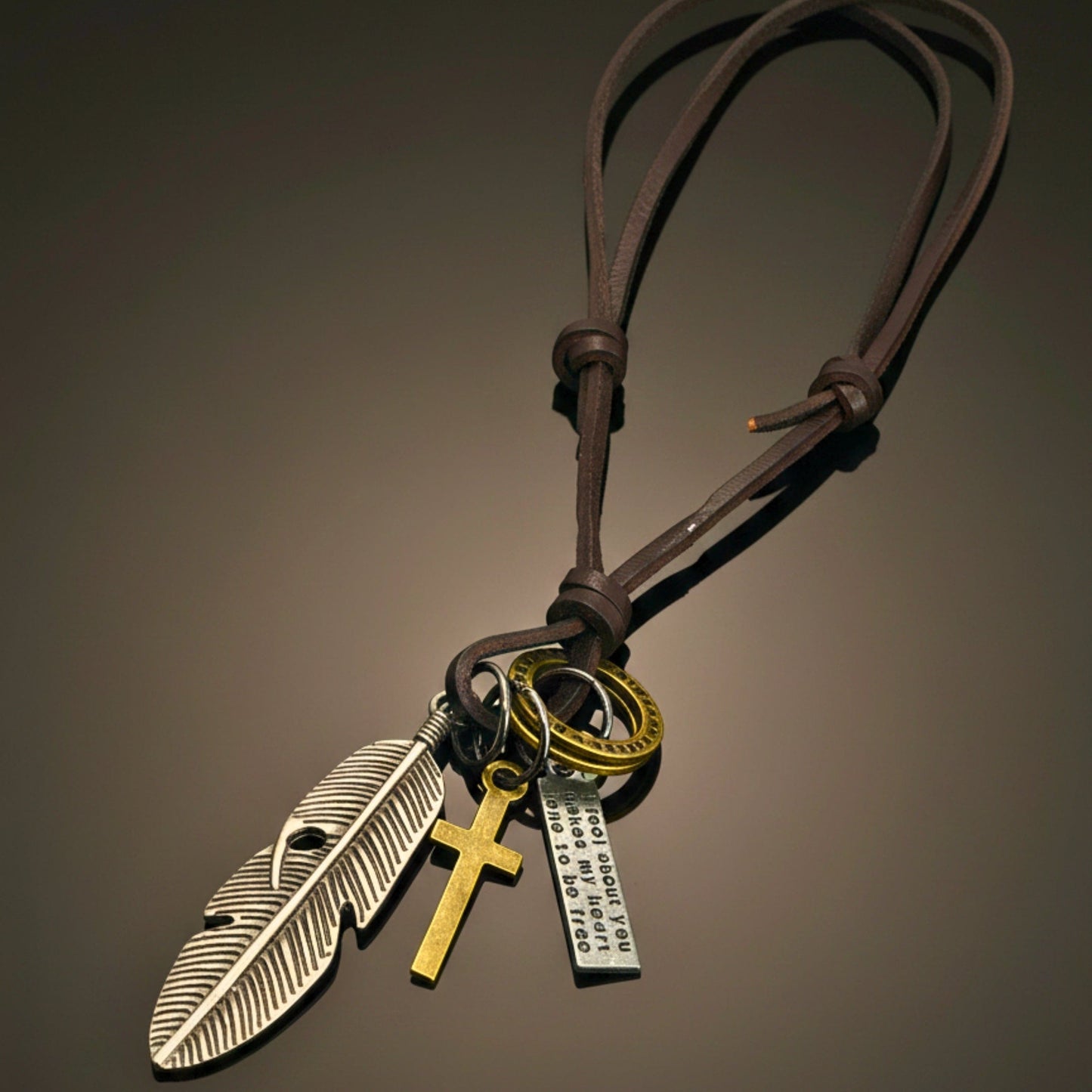SILVER FEATHER OF FAITH – 2-Inch Pure Stainless Steel Pendant with Adjustable Leather Rope for Men & Boys - THE MEN THING