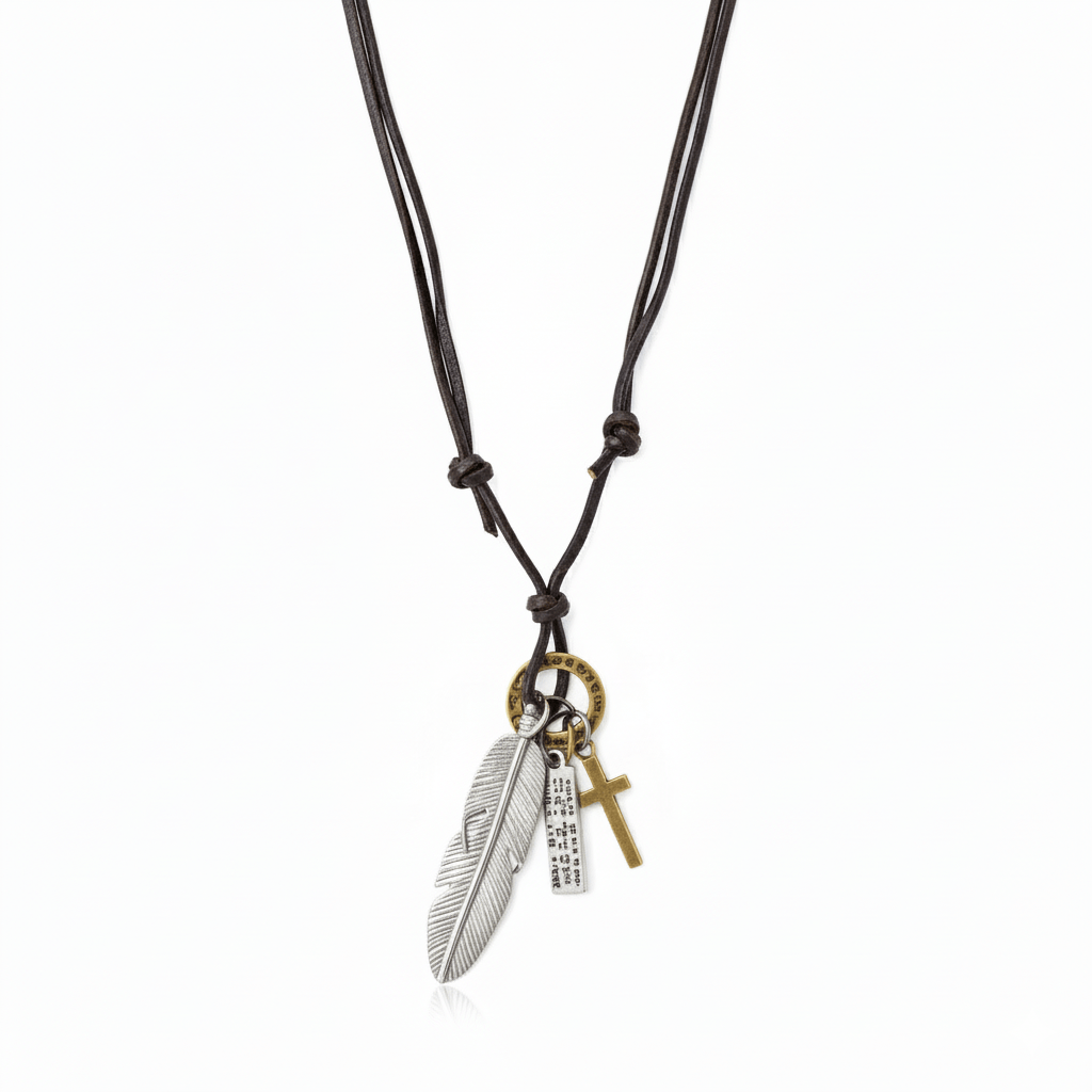 SILVER FEATHER OF FAITH – 2-Inch Pure Stainless Steel Pendant with Adjustable Leather Rope for Men & Boys - THE MEN THING