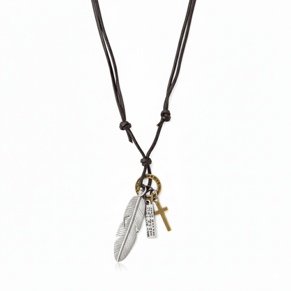 SILVER FEATHER OF FAITH – 2-Inch Pure Stainless Steel Pendant with Adjustable Leather Rope for Men & Boys - THE MEN THING