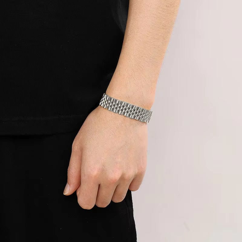 SILVER GRID BRACELET - 8mm Pure Silver Titanium Stainless Steel Bracelet, Silver Chain Bracelet for Men & Boy (8inch) - THE MEN THING