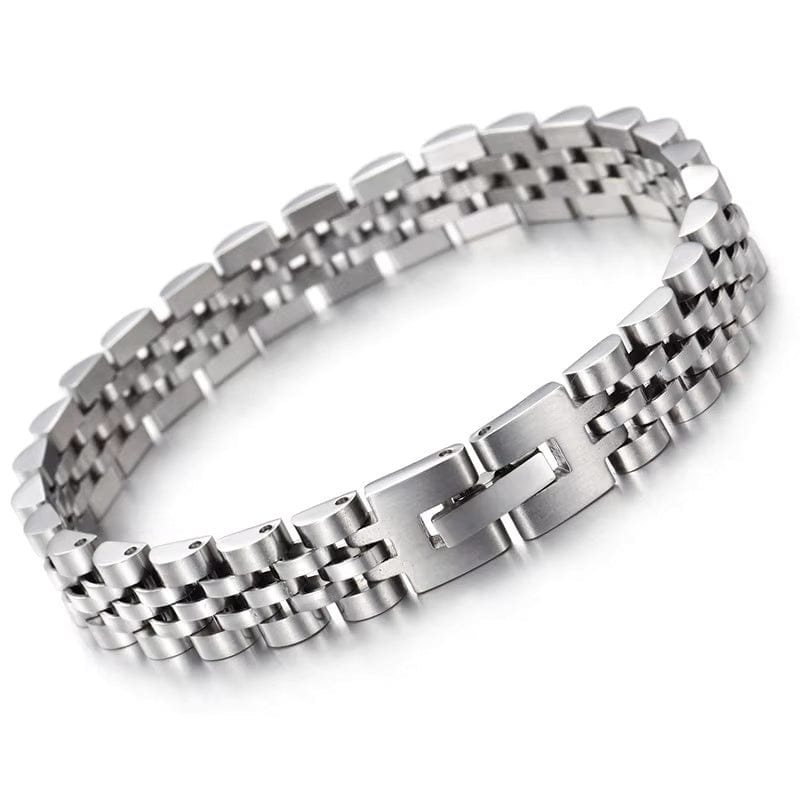 SILVER GRID BRACELET - 8mm Pure Silver Titanium Stainless Steel Bracelet, Silver Chain Bracelet for Men & Boy (8inch) - THE MEN THING