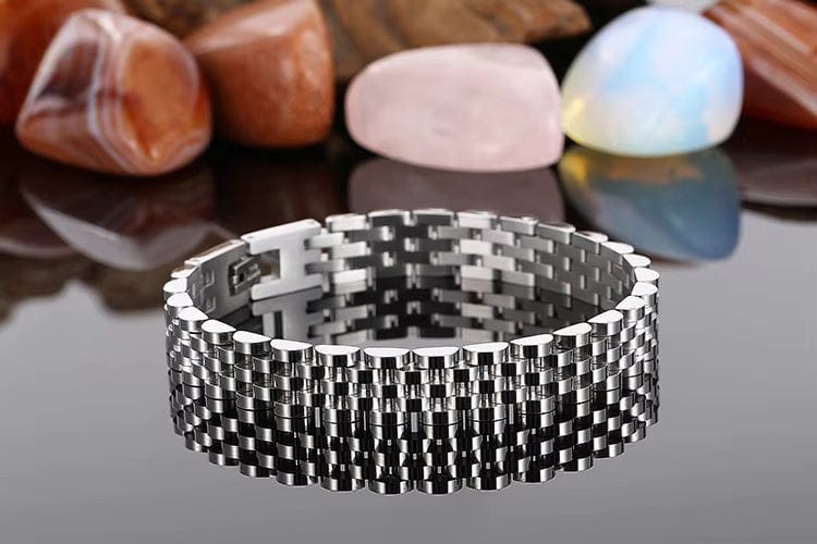 SILVER GRID BRACELET - 8mm Pure Silver Titanium Stainless Steel Bracelet, Silver Chain Bracelet for Men & Boy (8inch) - THE MEN THING