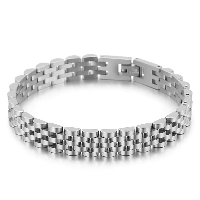 SILVER GRID BRACELET - 8mm Pure Silver Titanium Stainless Steel Bracelet, Silver Chain Bracelet for Men & Boy (8inch) - THE MEN THING