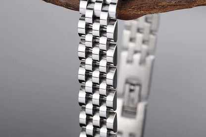 SILVER GRID BRACELET - 8mm Pure Silver Titanium Stainless Steel Bracelet, Silver Chain Bracelet for Men & Boy (8inch) - THE MEN THING