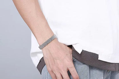 SILVER GRID BRACELET - 8mm Pure Silver Titanium Stainless Steel Bracelet, Silver Chain Bracelet for Men & Boy (8inch) - THE MEN THING