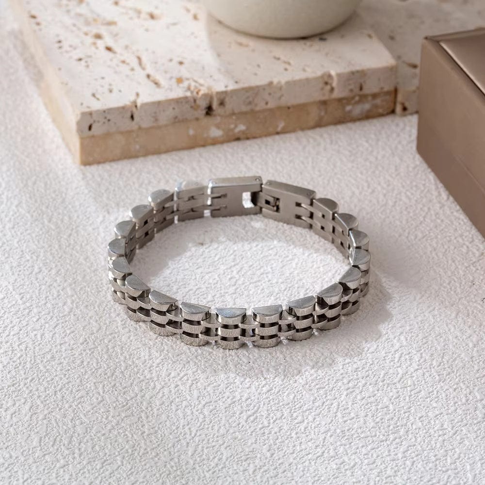 SILVER GRID BRACELET - 8mm Pure Silver Titanium Stainless Steel Bracelet, Silver Chain Bracelet for Men & Boy (8inch) - THE MEN THING