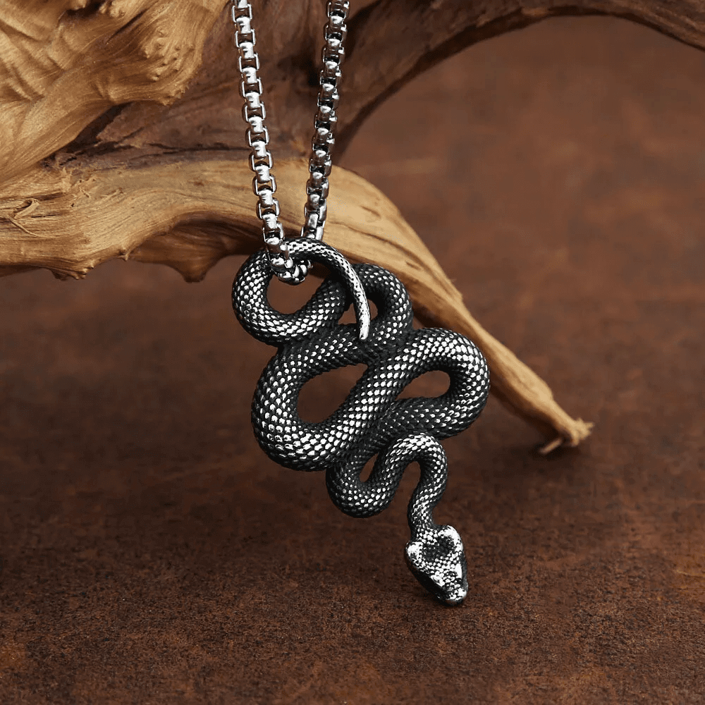 SILVER GUARDIAN SNAKE - Pure Titanium Steel Pendant with 24inch Round Box Chain for Men & Boys — SS Pendant/ Necklace for Men | THE MEN THING