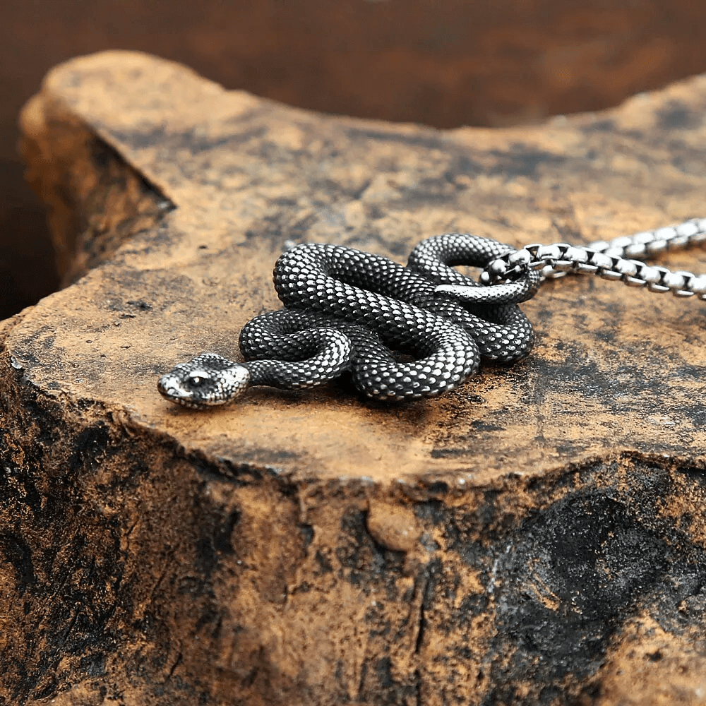 SILVER GUARDIAN SNAKE - Pure Titanium Steel Pendant with 24inch Round Box Chain for Men & Boys — SS Pendant/ Necklace for Men | THE MEN THING
