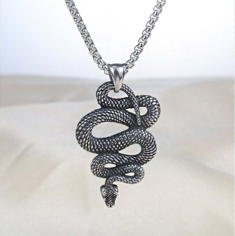 SILVER GUARDIAN SNAKE - Pure Titanium Steel Pendant with 24inch Round Box Chain for Men & Boys — SS Pendant/ Necklace for Men | THE MEN THING