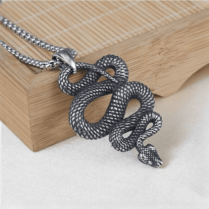 SILVER GUARDIAN SNAKE - Pure Titanium Steel Pendant with 24inch Round Box Chain for Men & Boys — SS Pendant/ Necklace for Men | THE MEN THING