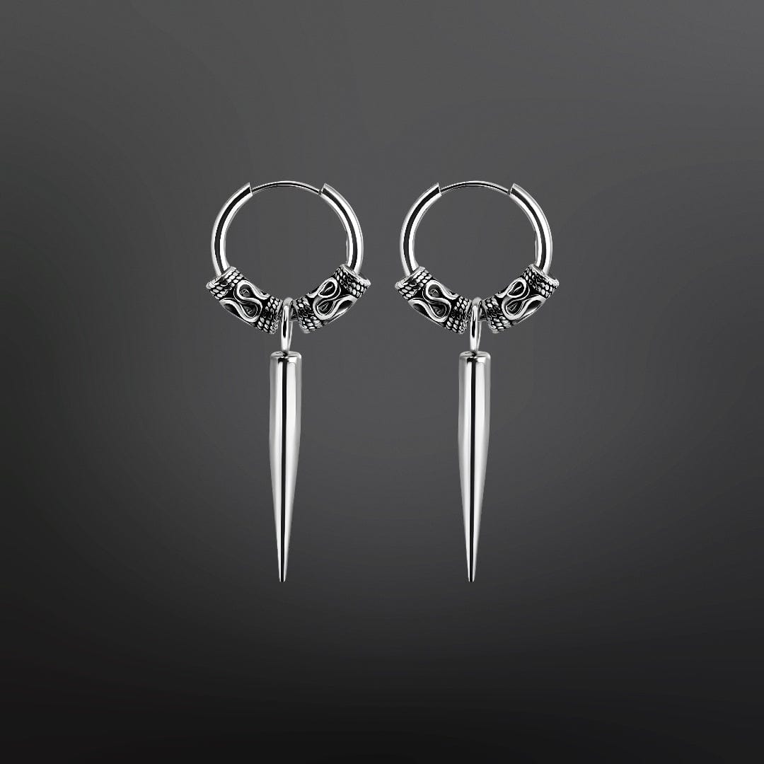 SILVER LOKI’S FANG - 14mm Pure Titanium Steel Hoop Earrings for Men & Boys (2pcs) - THE MEN THING