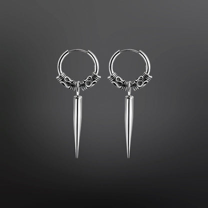 SILVER LOKI’S FANG - 14mm Pure Titanium Steel Hoop Earrings for Men & Boys (2pcs) - THE MEN THING