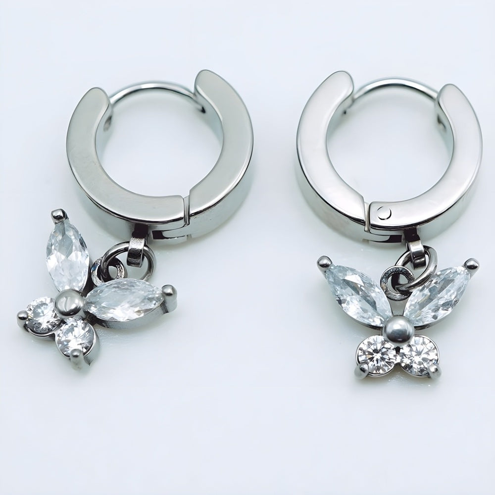 SILVER LUNA PAPILLON - Pure Titanium Steel Hoop Earrings for Men & Boys (2pcs) - THE MEN THING