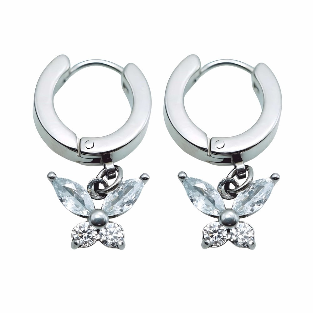 SILVER LUNA PAPILLON - Pure Titanium Steel Hoop Earrings for Men & Boys (2pcs) - THE MEN THING