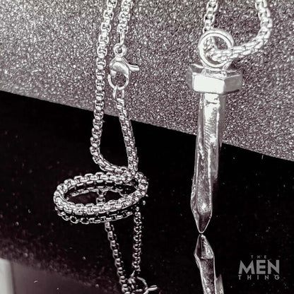 SILVER NAILS -  Alloy Pendant with Pure Stainless Steel 24inch Round Box Chain, European trending Style for Men & Boy - THE MEN THING