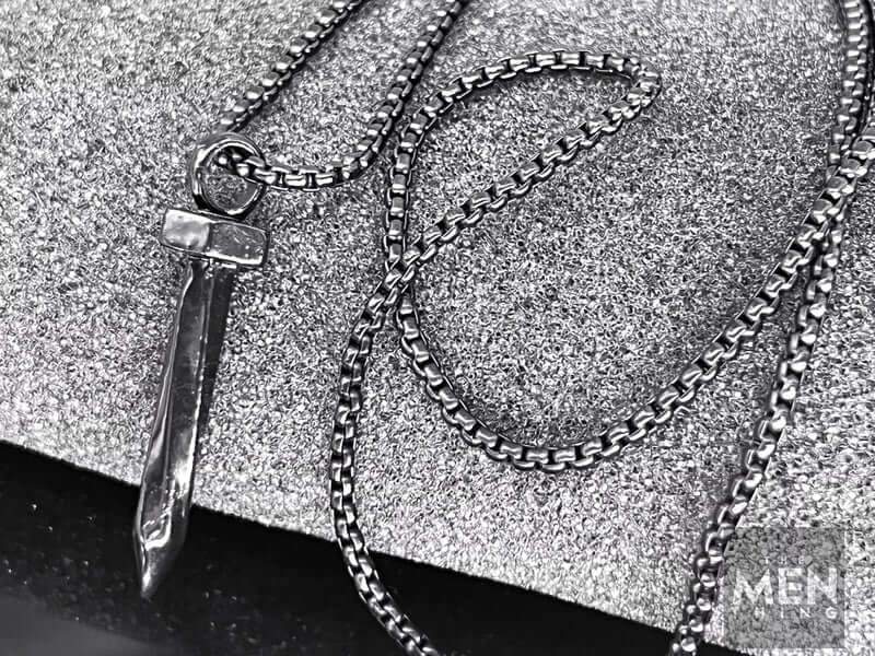 SILVER NAILS -  Alloy Pendant with Pure Stainless Steel 24inch Round Box Chain, European trending Style for Men & Boy - THE MEN THING