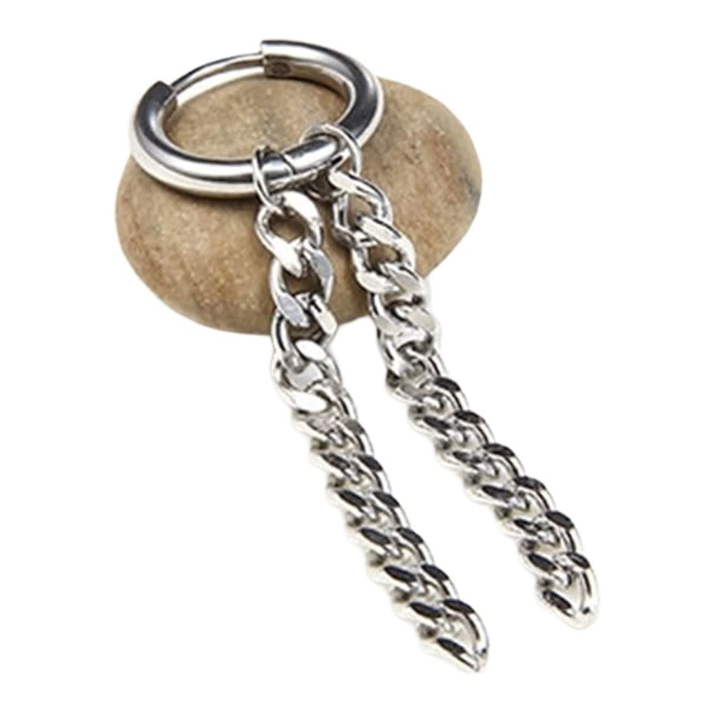 SILVER NOCTURNE LINK - 2mm Titanium Steel Hoop Earrings for Men & Boys (2 Pcs) - THE MEN THING