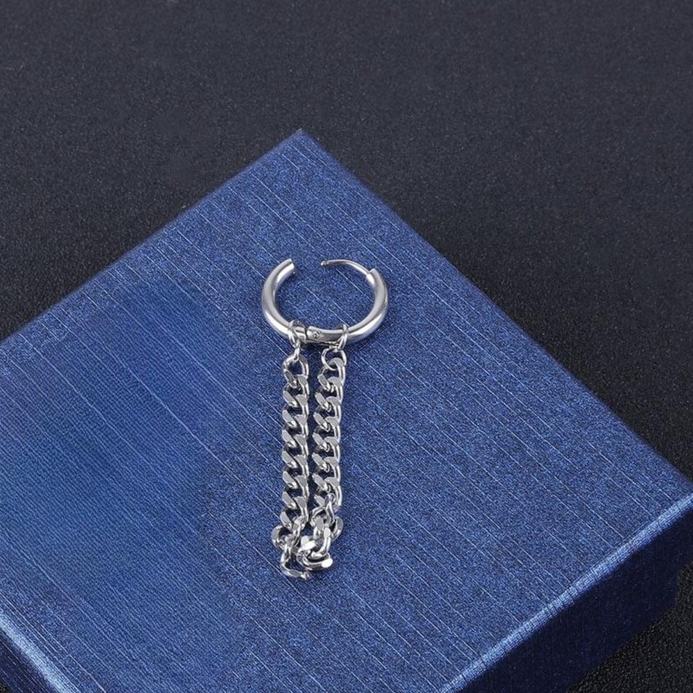 SILVER NOCTURNE LINK - 2mm Titanium Steel Hoop Earrings for Men & Boys (2 Pcs) - THE MEN THING