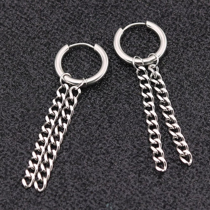 SILVER NOCTURNE LINK - 2mm Titanium Steel Hoop Earrings for Men & Boys (2 Pcs) - THE MEN THING