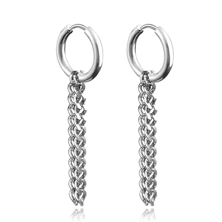SILVER NOCTURNE LINK - 2mm Titanium Steel Hoop Earrings for Men & Boys (2 Pcs) - THE MEN THING
