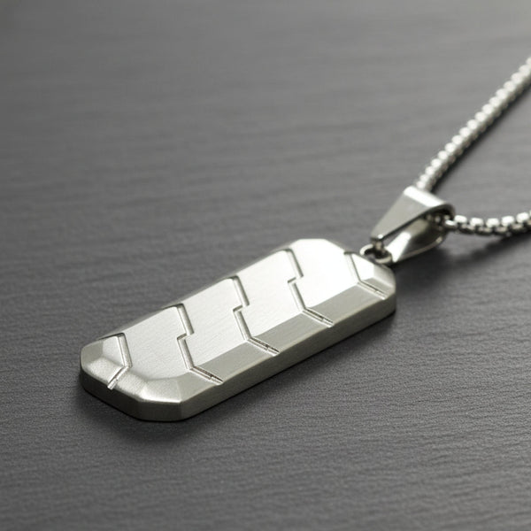 SILVER PRISM - 20mm Titanium Steel Pendant with 24inch Round Box 4 mm Chain for Men & Boys