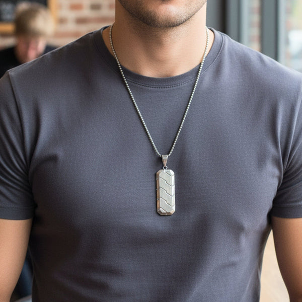 SILVER PRISM - 20mm Titanium Steel Pendant with 24inch Round Box 4 mm Chain for Men & Boys