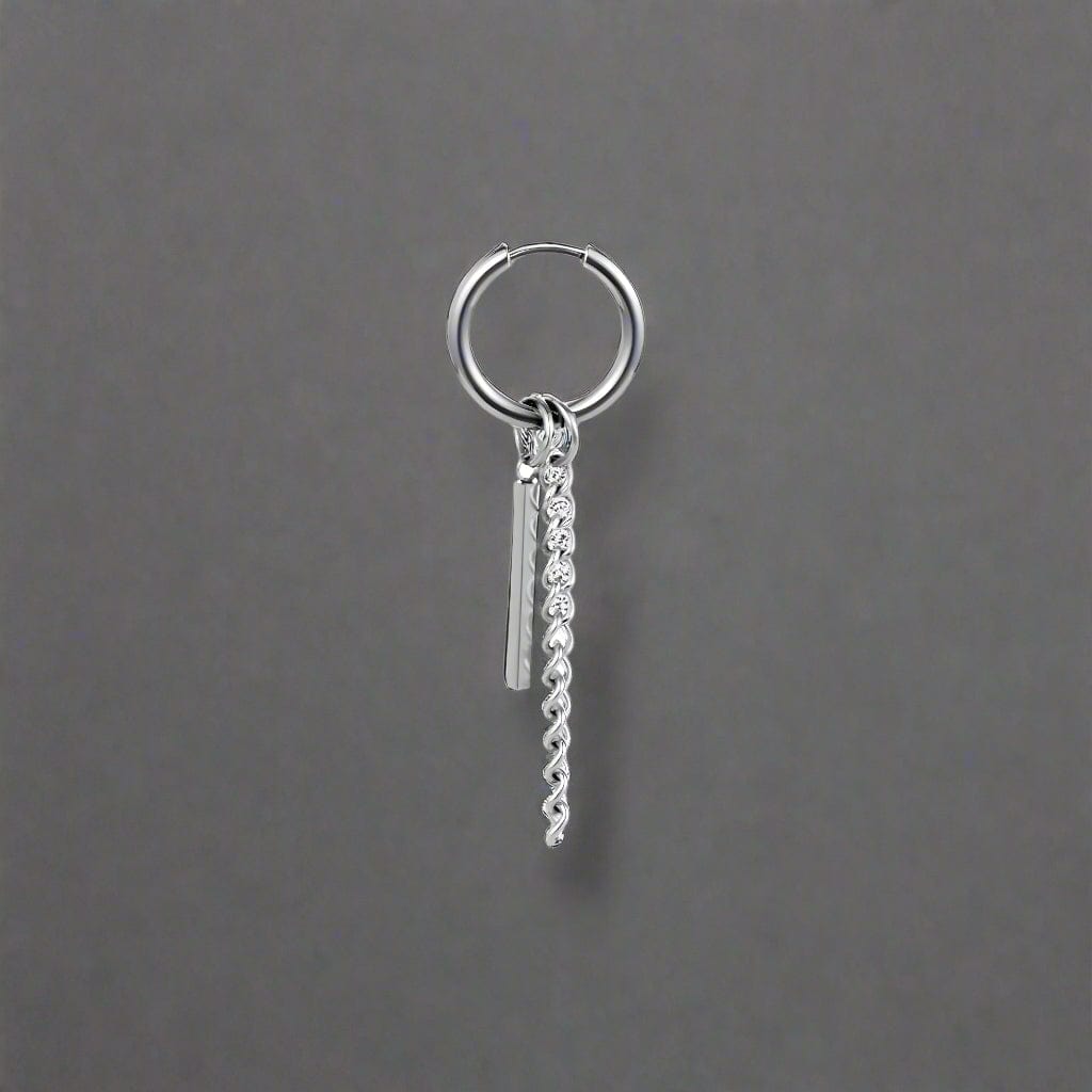 SILVER PRISM DROP - 2.5mm Pure Titanium Steel Hoop Earrings for Men & Boys (2pcs) - THE MEN THING