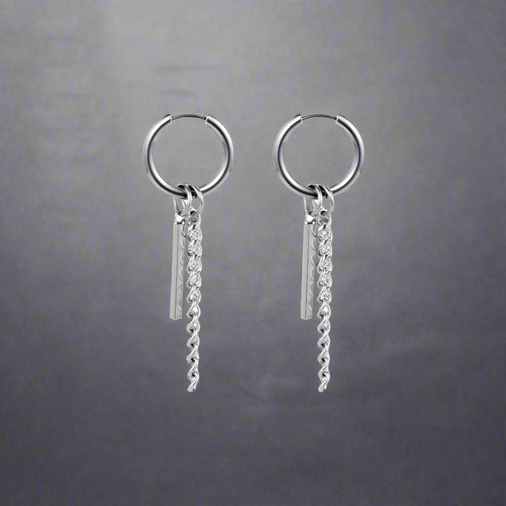 SILVER PRISM DROP - 2.5mm Pure Titanium Steel Hoop Earrings for Men & Boys (2pcs) - THE MEN THING