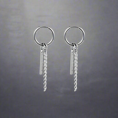 SILVER PRISM DROP - 2.5mm Pure Titanium Steel Hoop Earrings for Men & Boys (2pcs) - THE MEN THING