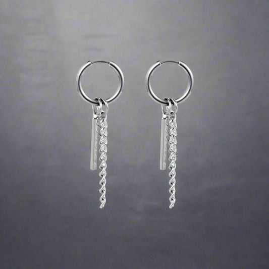 SILVER PRISM DROP - 2.5mm Pure Titanium Steel Hoop Earrings for Men & Boys (2pcs) - THE MEN THING
