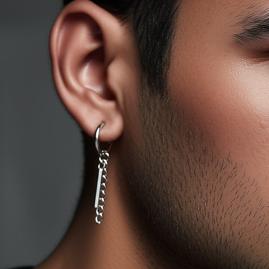SILVER PRISM DROP - 2.5mm Pure Titanium Steel Hoop Earrings for Men & Boys (2pcs) - THE MEN THING