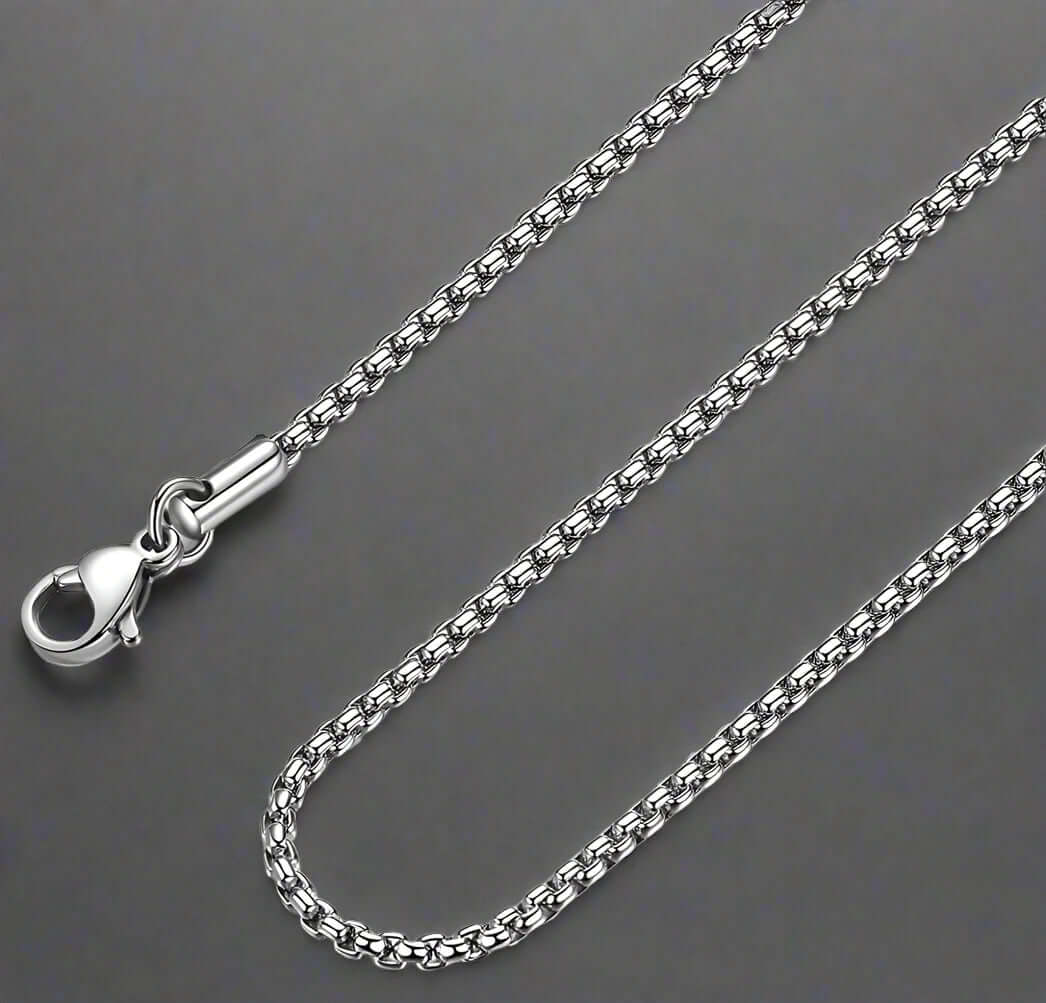 SILVER ROUNDED BOX - 3mm Chain Stainless Steel 18" to 32" inch Necklace for Men & Boy's - THE MEN THING