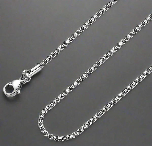 SILVER ROUNDED BOX - 3mm Chain Stainless Steel 18