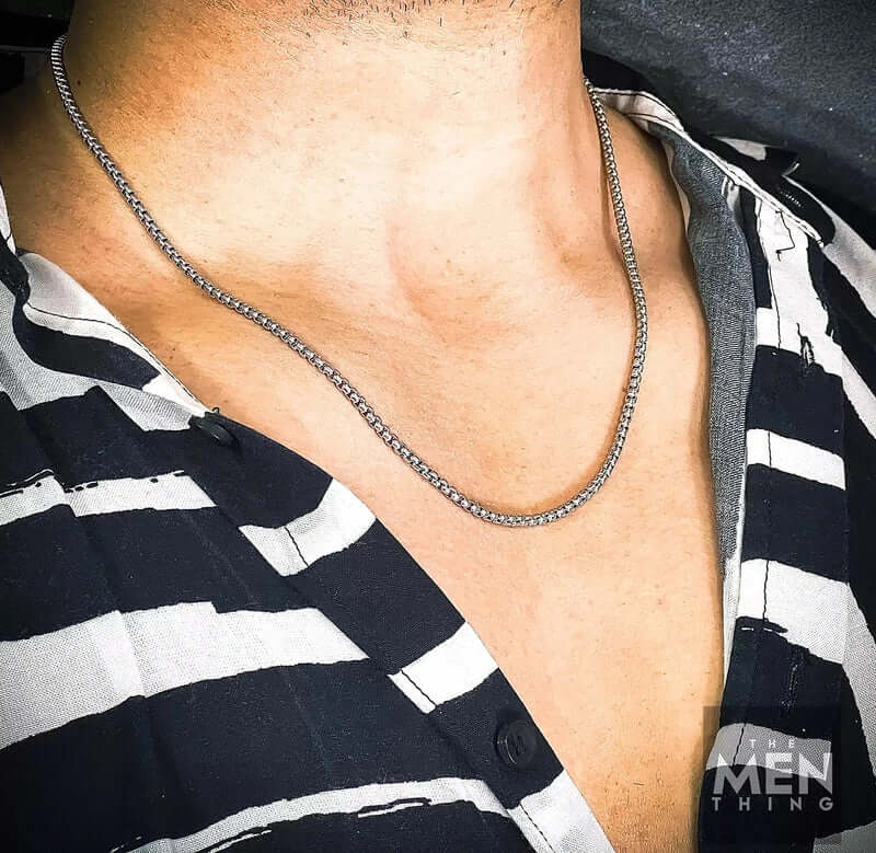 SILVER ROUNDED BOX - 3mm Chain Stainless Steel 18" to 32" inch Necklace for Men & Boy's - THE MEN THING