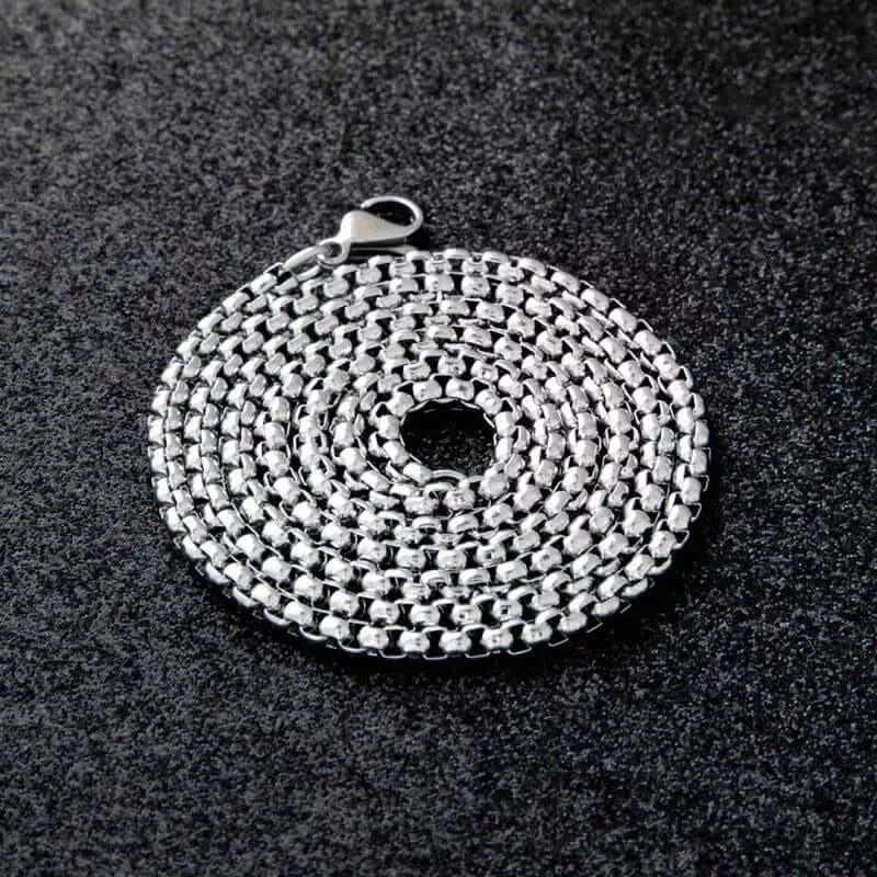 SILVER ROUNDED BOX - 3mm Chain Stainless Steel 18" to 32" inch Necklace for Men & Boy's - THE MEN THING