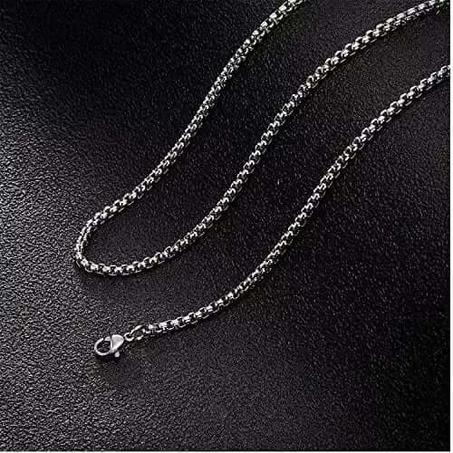 SILVER ROUNDED BOX - 3mm Chain Stainless Steel 18" to 32" inch Necklace for Men & Boy's - THE MEN THING
