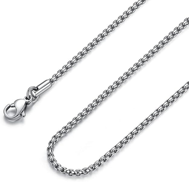 SILVER ROUNDED BOX - 3mm Chain Stainless Steel 18" to 32" inch Necklace for Men & Boy's - THE MEN THING
