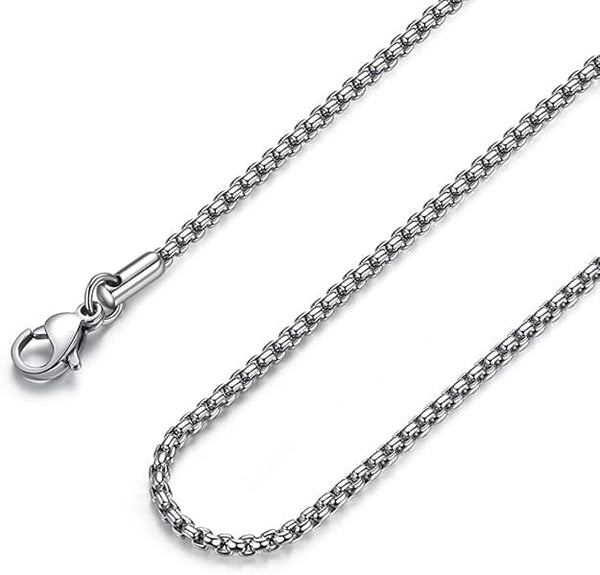 SILVER ROUNDED BOX - 3mm Chain Stainless Steel 18