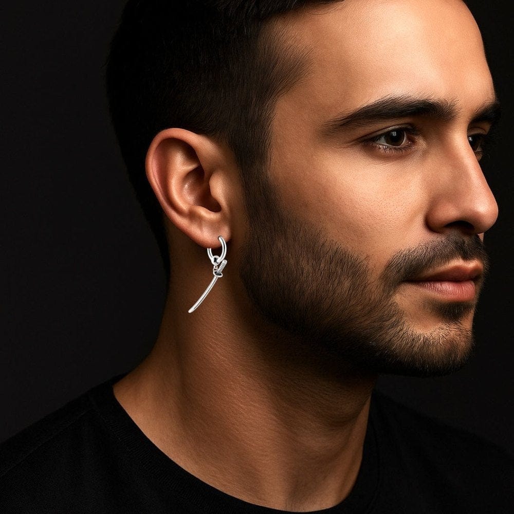SILVER SAMURAI GLEAM - 2.5mm Titanium Steel Hoop Earrings for Men & Boys (2 Pcs) - THE MEN THING