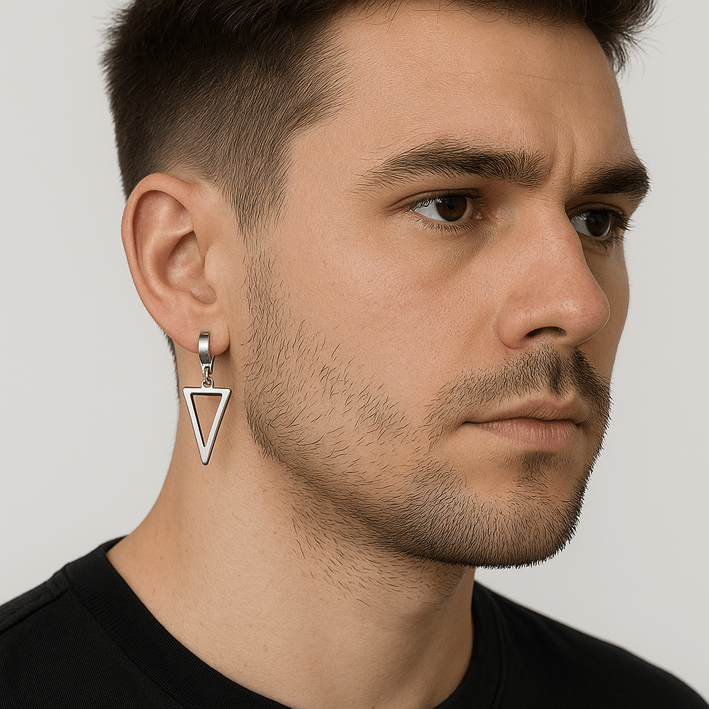 SILVER TRIAD EDGE - 4.9mm Pure Titanium Steel Hoop Earrings for Men & Boys (2pcs) - THE MEN THING