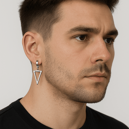SILVER TRIAD EDGE - 4.9mm Pure Titanium Steel Hoop Earrings for Men & Boys (2pcs) - THE MEN THING
