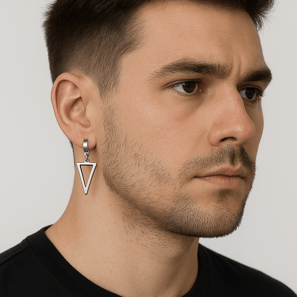 SILVER TRIAD EDGE - 4.9mm Pure Titanium Steel Hoop Earrings for Men & Boys (2pcs)