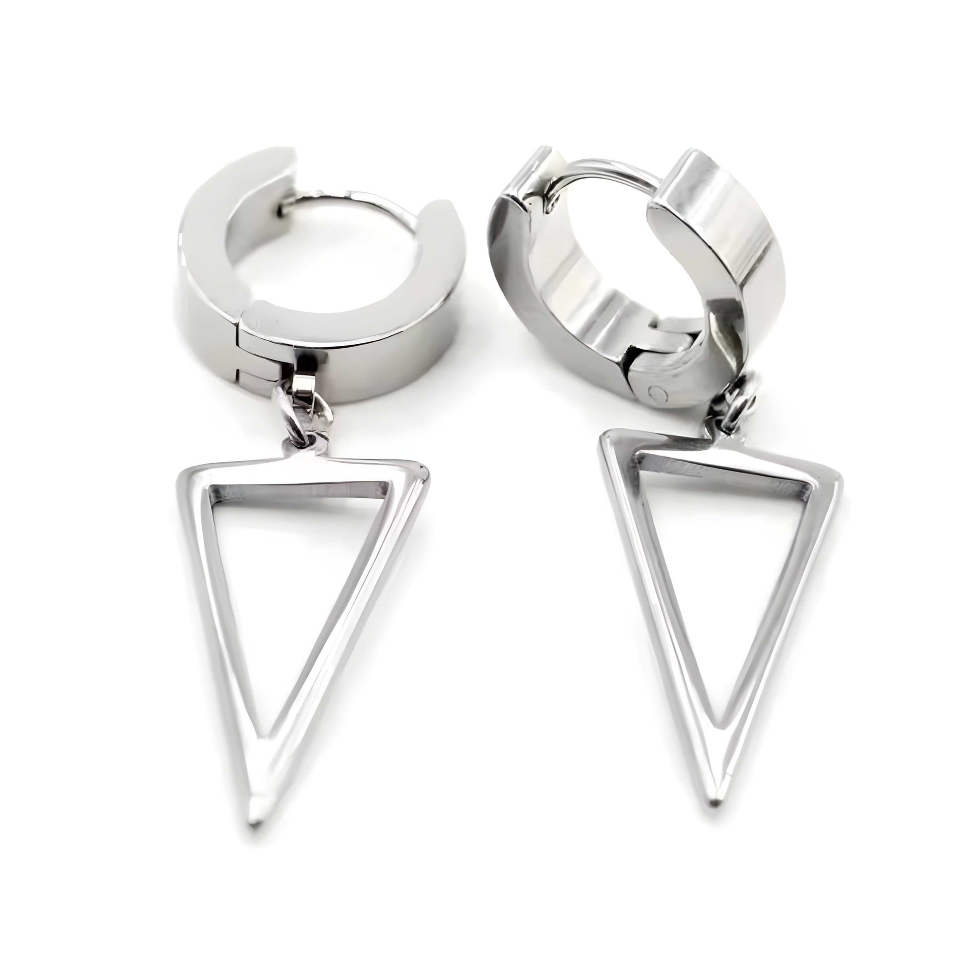 SILVER TRIAD EDGE - 4.9mm Pure Titanium Steel Hoop Earrings for Men & Boys (2pcs) - THE MEN THING