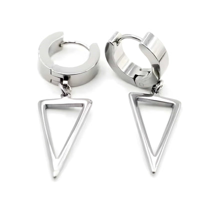 SILVER TRIAD EDGE - 4.9mm Pure Titanium Steel Hoop Earrings for Men & Boys (2pcs) - THE MEN THING