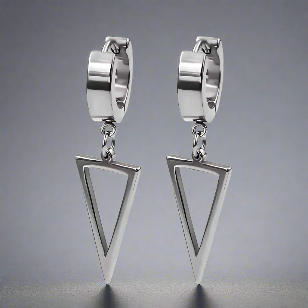 SILVER TRIAD EDGE - 4.9mm Pure Titanium Steel Hoop Earrings for Men & Boys (2pcs) - THE MEN THING