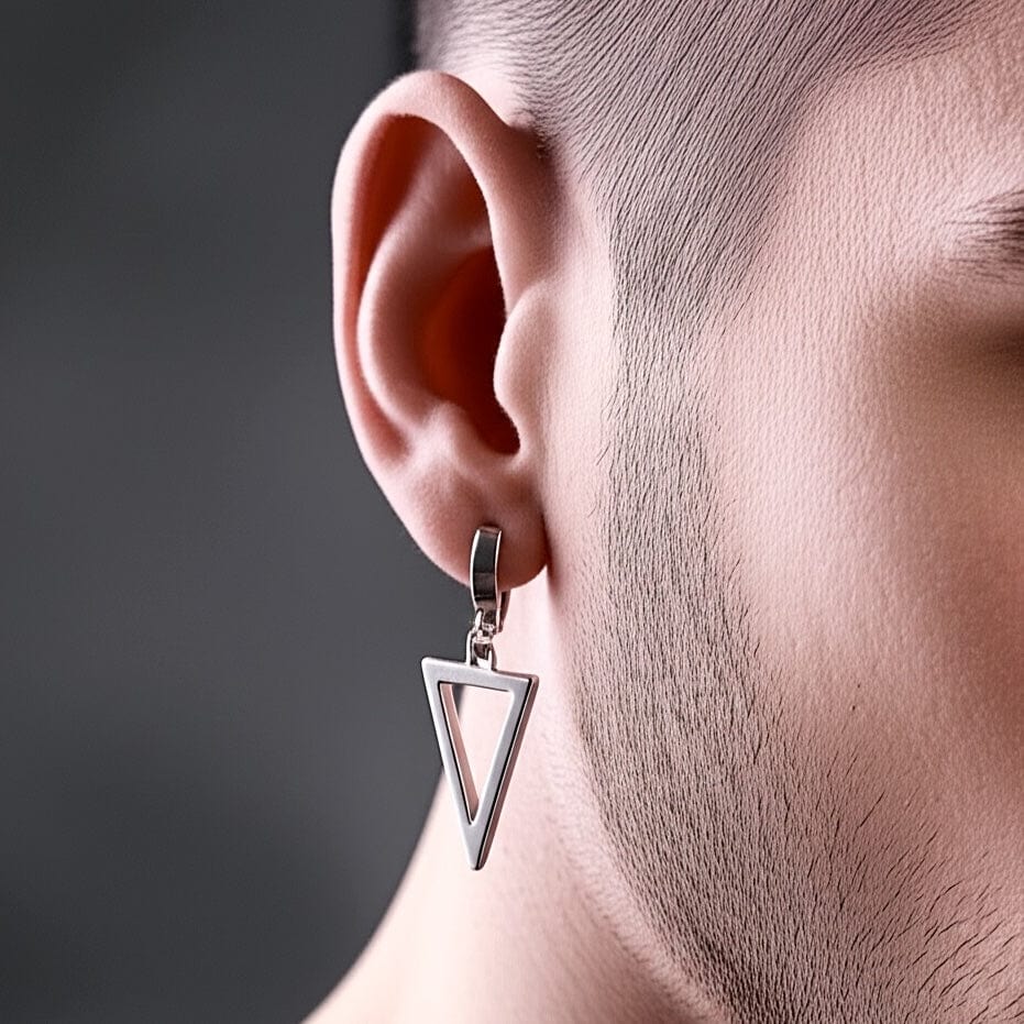 SILVER TRIAD EDGE - 4.9mm Pure Titanium Steel Hoop Earrings for Men & Boys (2pcs) - THE MEN THING