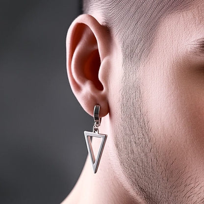 SILVER TRIAD EDGE - 4.9mm Pure Titanium Steel Hoop Earrings for Men & Boys (2pcs) - THE MEN THING