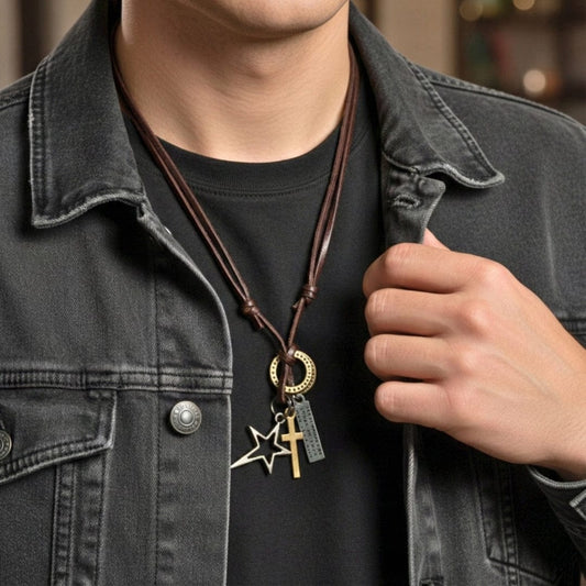 SILVER VOYAGER STAR CROSS – 1.5-Inch Pure Stainless Steel Pendant with  Adjustable Leather Rope for Men & Boys - THE MEN THING