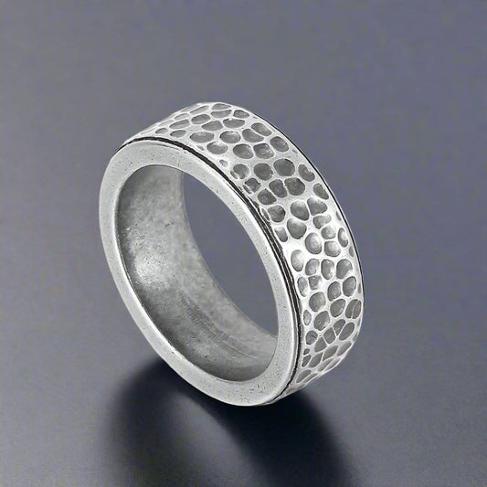SILVERFORGE TITANIUM HAMMERED RING - Silver Toned Ring - Pure Titanium Steel Ring for Men Size - 21 - THE MEN THING