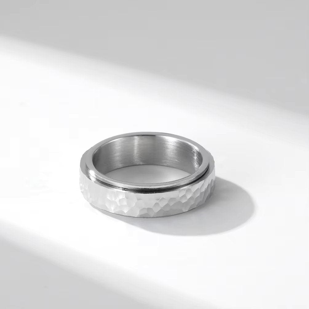 SILVERFORGE TITANIUM HAMMERED RING - Silver Toned Ring - Pure Titanium Steel Ring for Men Size - 21 - THE MEN THING